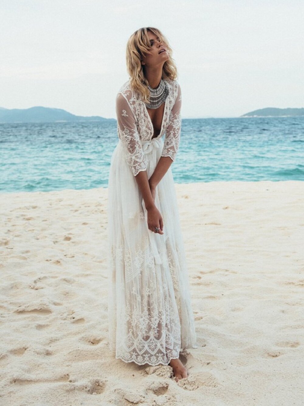 Spell & the Gypsy Bride Canyon‎ Moon Mesh Duster Kimono Cape Robe White XS or S